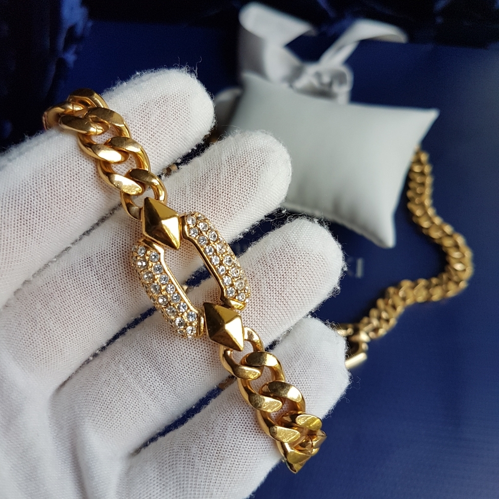 AUTHENTIC Swarovski Gold Plated Chunky Chain Link Vintage Bracelet - Picture 16 of 17